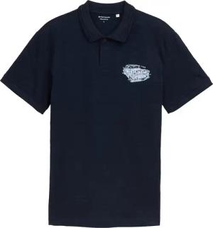 TOM TAILOR Herren Poloshirt aus Baumwolle mit Print, blau, Uni, Gr. XXXL