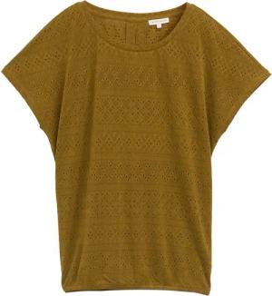 TOM TAILOR Damen Loose Fit Ajour T-Shirt, grün, Uni, Gr. L