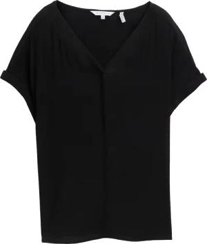TOM TAILOR Damen Loose Fit Bluse mit V-Ausschnitt, schwarz, Uni, Gr. 36