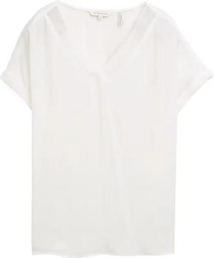 TOM TAILOR Damen Loose Fit Bluse mit V-Ausschnitt, weiß, Uni, Gr. 46