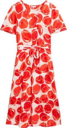 TOM TAILOR Damen Midi-Wickelkleid mit Muster, rot, Gemustert, Gr. 34