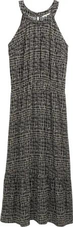 TOM TAILOR Damen Neckholder Maxi-Kleid, schwarz, Gemustert, Gr. 46