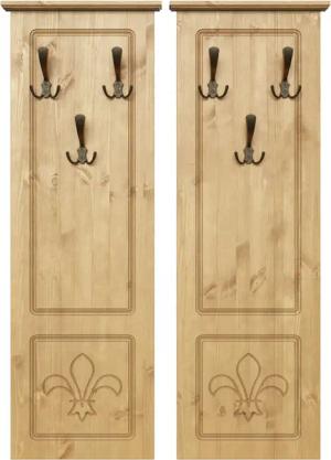 Home affaire Garderobenpaneel "Lille 2 Wandpaneele mit je 3 Garderoben-Haken aus Metall", (2 St.), aus massiver Kiefer, mit dekorativer Lilien-Fräsung