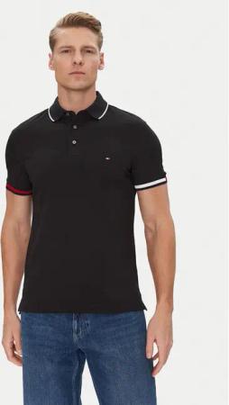 Tommy Hilfiger Poloshirt Flag Cuff MW0MW38458 Schwarz Slim Fit