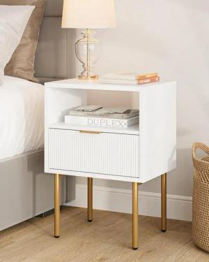 LuxusKollektion Nachttisch Nachtschrank Weiß Gold 1 Schublade Offene Ablage Modern