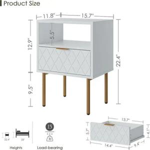 LuxusKollektion Nachttisch Nachttisch Weiß Gold 1 offene Ablage 1 Schublade Modern Boho OTTO