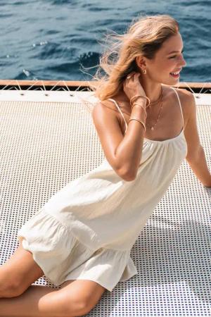 Crisp Seafoam Weißes Strand Mini-Strandkleid