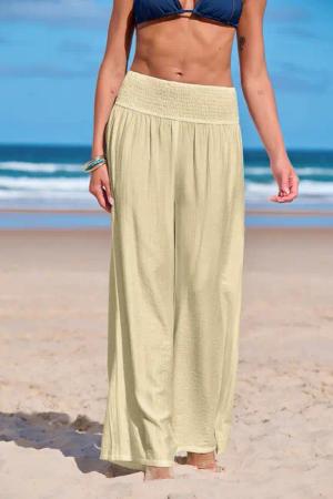 Beige Strandhose mit gesmoktem Bund