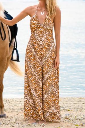 Boho Ärmelloser Tiefer Ausschnitt Jumpsuit