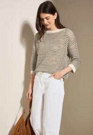 Cecil Damen Glitzernder Strukturpullover in Beige, Gr: XL