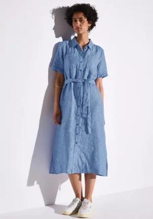 Street One Frauen Gestreiftes Leinenkleid in Blau, Gr: 42