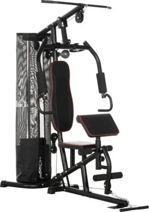 HOMCOM Kraftstation mit Latzug- & Butterflystange, Hantelbank, 10 Gewichtsblöcke (Multifunktionale Fitnessstation, 1-tlg., Fitnessgerät), mit 45 kg Gewichtsblöcken für Zuhause, Schwarz