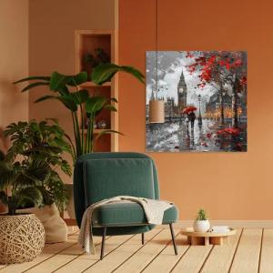 queence Leinwandbild "Big Ben im Herbst", Architektonische Elemente-Bilder von Europa-Bilder von Liebespaaren-Brücken-Filmszene-Großbritannien-Jahreszeiten-Paar-Personen-Rain-Romantisch, (1 St.), Premium-Leinwandstoff, Handarbeit aus Deutschland