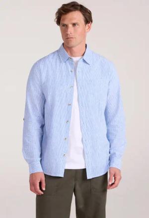 Lowe Gestreiftes Baumwoll-Leinen Herrenhemd - Blau