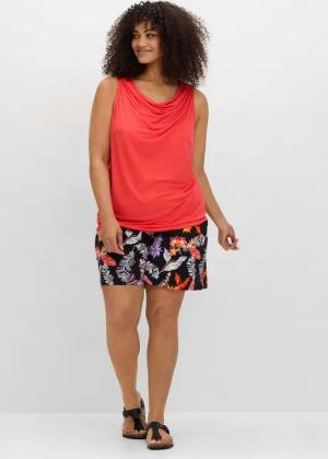 Sheego Kurze, weite Shorts mit Blätterprint und Smokbund, schwarz bedruckt, Gr.56