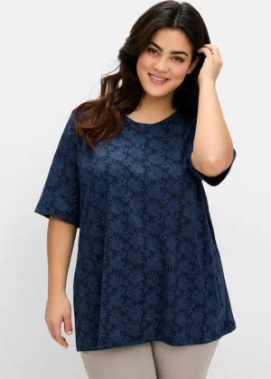 Sheego Shirt mit Alloverprint, leicht tailliert, tiefblau, Gr.48/50