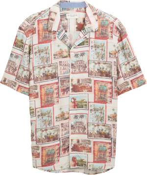 TOM TAILOR Herren Regular Fit Kurzarmhemd im Hawaii-Look, weiß, Gemustert, Gr. M
