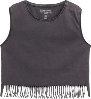 TOM TAILOR Mädchen Cropped Top mit Fransen, grau, Uni, Gr. 140