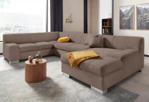 DOMO collection Wohnlandschaft "Bero, elegant und zeitlos, flache Armlehnen, U-Form", fester Sitzkomfort, wahlweise mit Bettfunktion