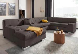 DOMO collection Wohnlandschaft "Bero, elegant und zeitlos, flache Armlehnen, U-Form", fester Sitzkomfort, wahlweise mit Bettfunktion