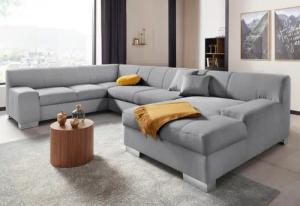 DOMO collection Wohnlandschaft "Bero, elegant und zeitlos, flache Armlehnen, U-Form", fester Sitzkomfort, wahlweise mit Bettfunktion