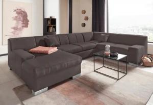 DOMO collection Wohnlandschaft "Bero, elegant und zeitlos, flache Armlehnen, U-Form", fester Sitzkomfort, wahlweise mit Bettfunktion