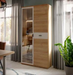 FORTE Vitrine "Chesapeak große Highboard inkl. Beleuchtung, 1 Glastür, Höhe 200 cm", (B/H/T 99,9/198,3/34,8 cm), Highboardvitrine, Glastür, Beleuchtung inklusive, Höhe ca. 2 mtr.