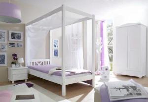 Ticaa Himmelbett "LaLuna", Himmelbett, aus Kiefer Massivholz, inkl. Rollrost