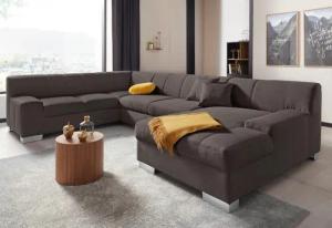 DOMO collection Wohnlandschaft "Bero, elegant und zeitlos, flache Armlehnen, U-Form", fester Sitzkomfort, wahlweise mit Bettfunktion