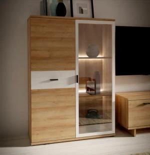 FORTE Vitrine "Chesapeak Highboard inkl. Beleuchtung, 1 Glastür, Höhe 140 cm", (B/H/T 99,9/140,7/34,8 cm), Highboardvitrine, Glastür, Beleuchtung inklusive, Höhe 140 cm