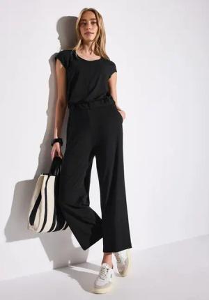 Street One Frauen Wide Leg Jersey-Jumpsuit in Schwarz, Gr: 34
