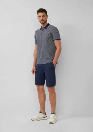 s.Oliver Kurzarmshirt Piqué-Poloshirt mit Print und Kontrast-Details Rippblende