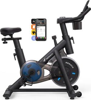 MERACH Fitnessbike Heimtrainer Fahhrad für Zuhause, leises Fitnessbike mit LED-Monitor, (Fahrradtrainer mit Tablet-Halter, Bluetooth und App-Funktion, Stationäres Fahrrad mit verstellbare Sitz, Wasserflasche-Halter), bequemer und leiser, Verstellbarer Wid
