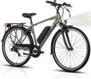 SAXXX E-Bike Trekkingrad Herren 28 Zoll Touring Sport, elektrofahhrad bis zu 100km, Shimano Shimano Tourney 7 Gang Kettenschaltung Schaltwerk, Hinterradmotor, 374 Wh, Pedelec 25km/h, E-Trekkingrad mit Gepäckträger&entnehmbarem Akku