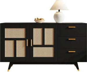 Fanttik Sideboard Kommode, Buffet mit 2 Türen und 3 Schubladen, Wohnzimmerschrank, Multifunktionaler Aufbewahrungsschrank mit goldenen Griffen160*40*87cm