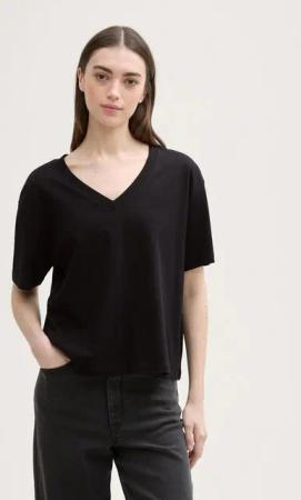 TOM TAILOR Denim T-Shirt Boxy Fit T-Shirt mit V-Ausschnitt