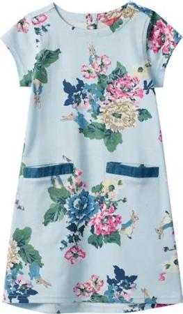 Tom Joule A-Linien-Kleid Tom Joule Kleid Patch hellblau mit Blumen und Peter Rabbit