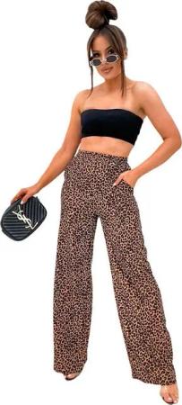 EloModa Schlaghose Trendige Damenhose mit Animal Print – Weit geschnitten & super bequem (1-tlg) Made in EU