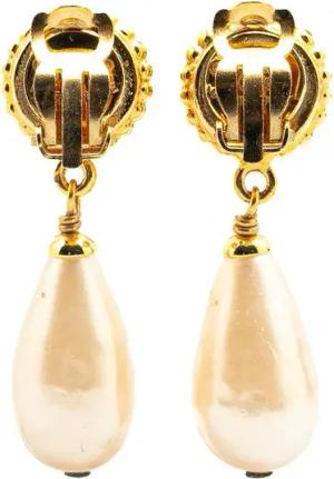 Chanel Ohrringe - 1980-1990 Gold Plated Clover Faux Pearl Drop Earri - Gr. unisize - in Gold - für Damen