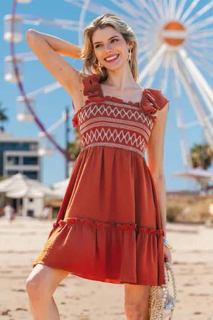 Orange Ärmelloses Quadratischer Ausschnitt Minikleid