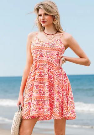 Boho Ärmelloses Minikleid mit Reißverschluss hinten