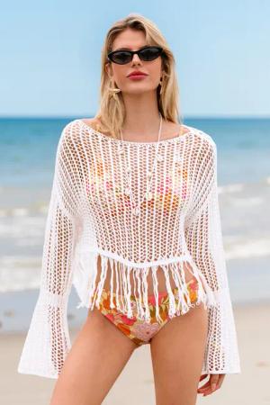Bootsausschnitt Strick-Strand-Top
