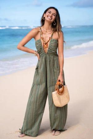 Gestreifter Ärmelloser Jumpsuit