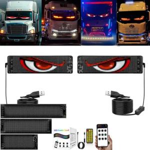 PRIISF Frontscheibenabdeckung Auto Licht Zubehör LED Augen Lkw Devil's Eye Lampe Ambiente Innenraum, (Auto Teufel Augenlicht Flexibler LED Bildschirm Ambiente Beleuchtung, Programmierbare RGB Laufschrift Digital Schild Werbung Reklame Display), Dynamische