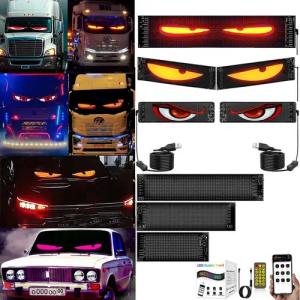 PRIISF LED Dekolicht Auto LED Licht Teufel Augen Lkw Dynamische Devil's Eye Lampe Aufkleber, Programmierbarer, Digital Schild Werbung Reklame Bildschirm RGB Laufschrift, Werbetafel Schild Leuchte Display Leuchtschrift Scrollen Panel, LED Augenlicht Devil