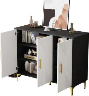 Odikalo Sideboard Bohemian Anrichte Kommode Schließfach Tresenkommode golden Beine weiß