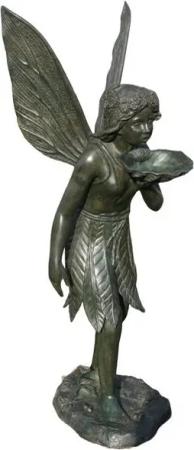 Bronzeskulpturen Skulptur Bronzefigur stehende Elfe mit Schale