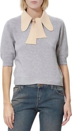 Chloé Strickpullover Damenpullover Pulli mit Schleifenkragen Abnehmbarer Schleifenkragen mit Knopfverschluss