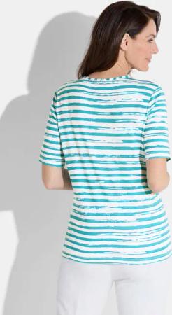 Gestreiftes Shirt aus Viskose-Jersey - petrol / weiß / gemustert - Gr. 48 von Goldner Fashion