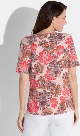 Jersey-Shirt mit Blumenmuster - pfirsich / koralle / gemustert - Gr. 54 von Goldner Fashion